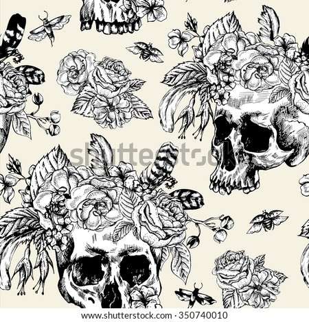 skull flowers day dead seamless pattern stock vector 350740010 skull flowers day dead seamless pattern stock vector 350740010
