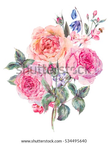 Spring Set Vintage Watercolor Bouquet Pink Stock Illustration 539632276 ...
