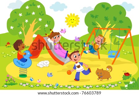 Playground Cartoon Illustration Young Girl Cute Stock Vector 105014219 ...