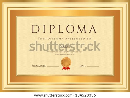 Diploma Certificate Template Guilloche Pattern Bronze Stock Vector ...