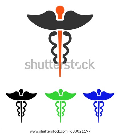 Caduceus vector pictogram. Illustration style is a flat iconic colored symbol with different color versions.