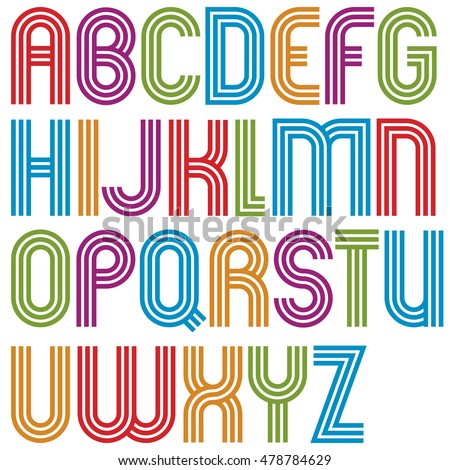 Colorful Uppercase Letters With Rounded Corners Animated Striped Font