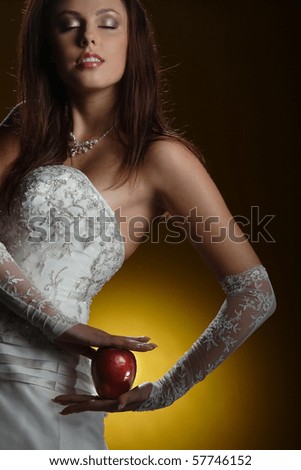 Yellow dress with red apples background. Yellow dress with red apples background.