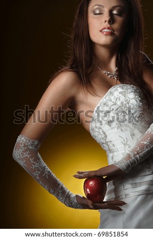 Yellow dress with red apples background. Yellow dress with red apples background.