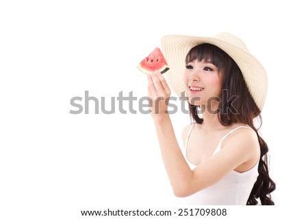 happy woman hand holding watermelon, summer time concept