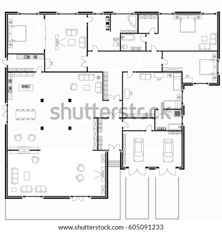 Black White Floor Plans  Modern  Apartment Stock Vector 