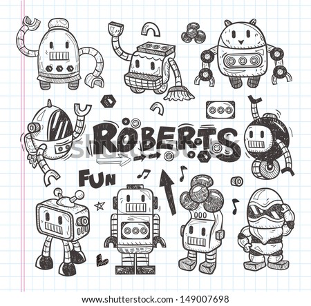 Hand Drawn Robot Doodle Chalkboard Stock Vector 370865066 Set Icons