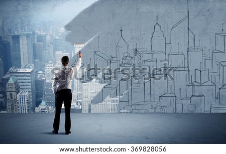 Businessman Elegant Suit Holding Paint Roller Stock Photo ...