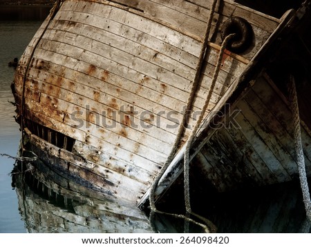 old wooden shipwreck - stock photo