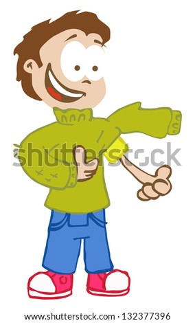 Cartoon Illustration Little Boy Getting Dressed Stock Illustration