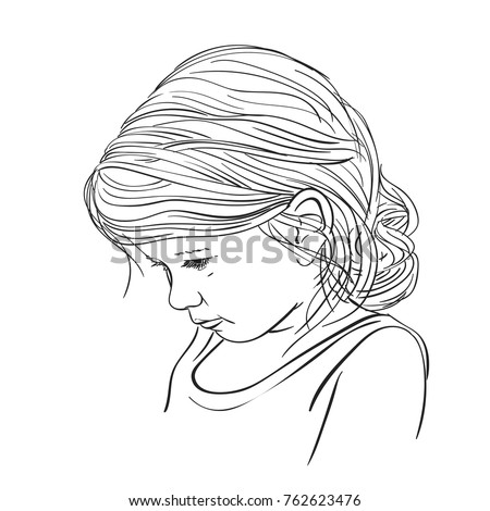 Hand Drawn Cute Girl Face Lowered Stock Vector 762623476 - Shutterstock