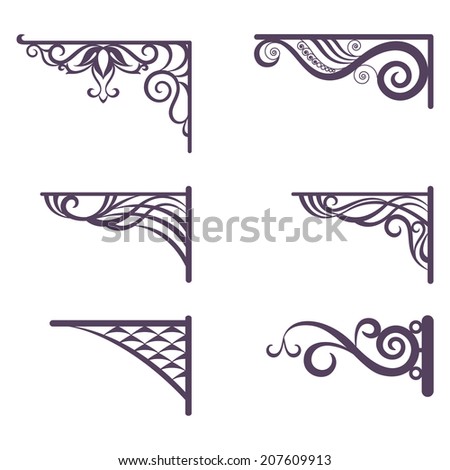 set decorative vintage forged brackets for street signboard silhouettes isolated on white background vector - Decorative Brackets set decorative vintage forged brackets for street signboard silhouettes isolated on white background vector - Decorative Brackets