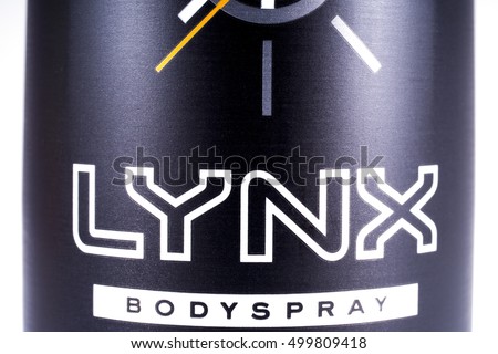 LONDON, UK - OCTOBER 13TH 2016: A close-up shot of the Lynx bodyspray brand Logo, on 13th October 2016. The Lynx product brand is owned and produced by the Unilever company.