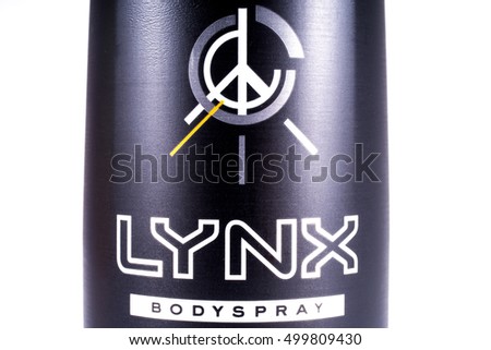 LONDON, UK - OCTOBER 13TH 2016: A close-up shot of the Lynx bodyspray brand Logo, on 13th October 2016. The Lynx product brand is owned and produced by the Unilever company.