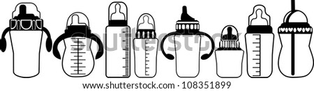 Set Feeding Milk Bottle Silhouettes On Stock Vector 108351899