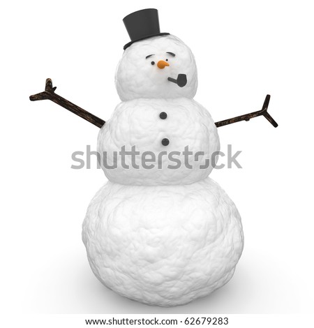 3d snowman with hat and pipe isolated on white