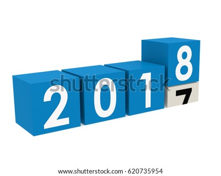 New year 2018 blocks in blue, 3D rendering