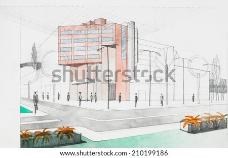 Modern Architecture Perspective hand drawing architectural perspective modern building stock Modern Architecture Perspective hand drawing architectural perspective modern building stock
