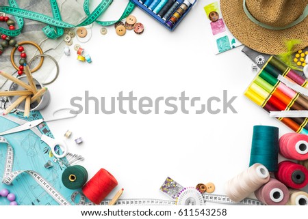 colorful tailoring objects on a white background