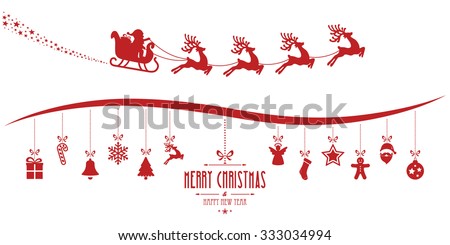 santa claus sleigh christmas elements hanging red isolated background