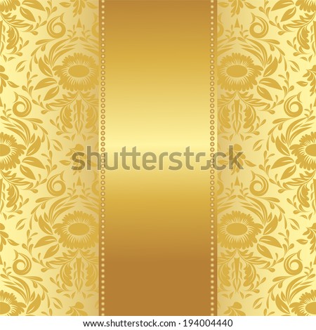 vector invitation card or greeting card with flower ornament and golden ribbon