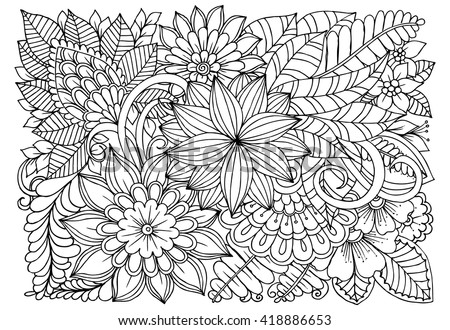 Flowers Black White Doodle Art Coloring Stock Vector 418886653 ... Flowers Black White Doodle Art Coloring Stock Vector 418886653 ...