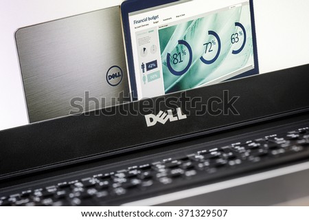 BANGKOK, THAILAND - FEBRUARY 02, 2016: Closeup Dell logo on new Dell Vostro 5459 notebook.