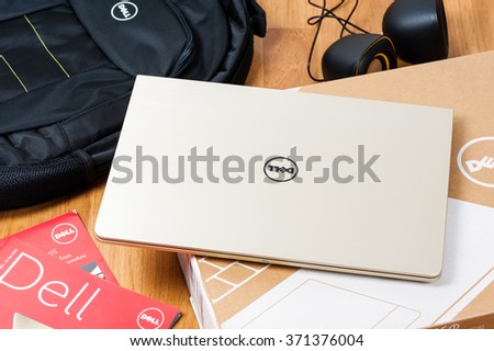 BANGKOK, THAILAND - FEBRUARY 03, 2016: The new Dell Vostro 5459 (Gold) notebook.