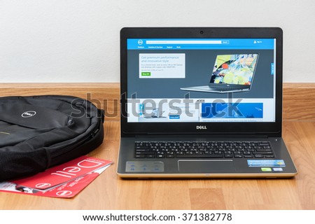 BANGKOK, THAILAND - FEBRUARY 02, 2016: The new Dell Vostro 5459 (Gold) notebook opening Dell official website.