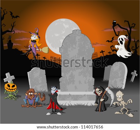 cemetery cartoon halloween background tombs vector funny shutterstock monster characters