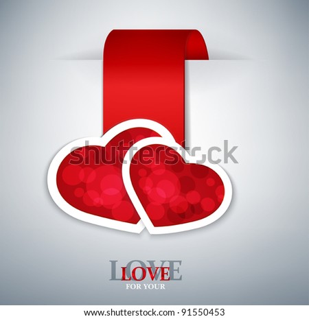 romantic vector background with two red hearts