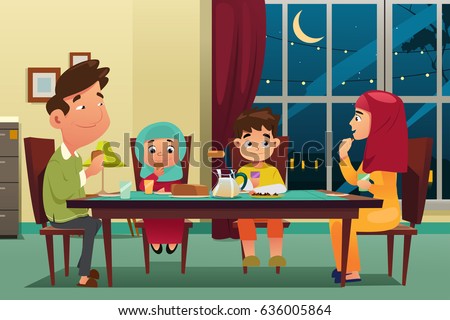 Muslim Family Stock Images Royalty Free Vectors Vector Illustration Eating
