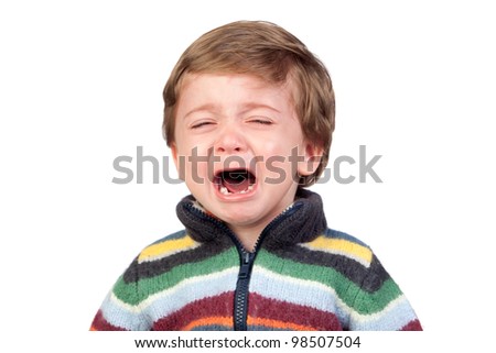 Beautiful baby crying isolated on white background