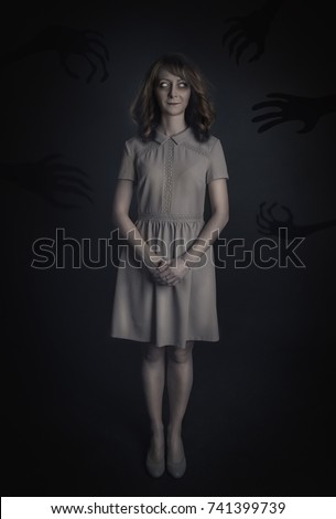 Mysterious woman ghost on dark background. Halloween scene Mysterious woman ghost on dark background. Halloween scene