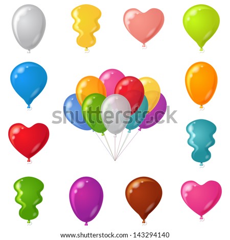 Set of festive balloons of various beautiful colors and shapes, isolated, eps10, contains transparencies. Vector