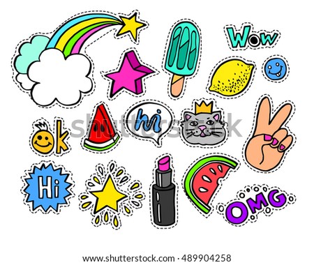 Pop Art Set Fashion Patch Badges Stock Vector 497268523 - Shutterstock