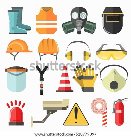 Safety work icons. Vector icons collection. Flat illustration.