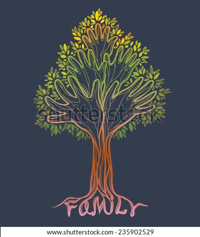 Silhouette Off Abstract Green Hand Tree Concept Illustration Family On A Gray Background Silhouette Off Abstract Green Hand Tree Concept Illustration Family On A Gray Background