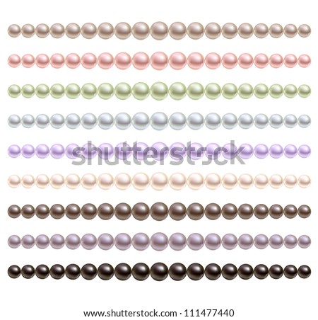 Pearls necklace of different colors. Vector set.