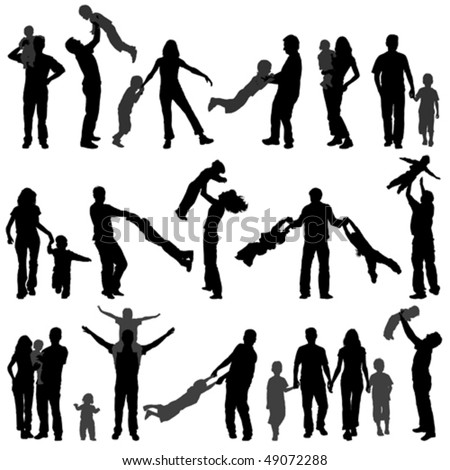 Big collect vector Silhouette Happy Family with child on walk, Illustration for Design
