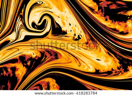Abstract golden background, ink marbled texture, flowing liquid pattern, vector illustration