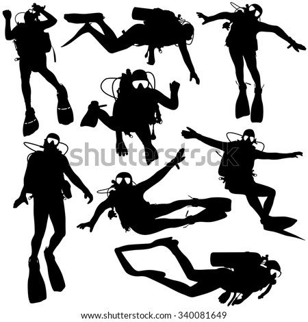 Set Black Silhouette Scuba Divers Illustration Stock Illustration ...