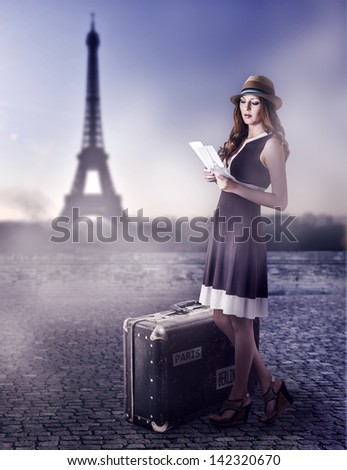 https://thumb1.shutterstock.com/display_pic_with_logo/666865/142320670/stock-photo-young-beautiful-woman-traveler-in-a-straw-hat-with-a-brown-suitcase-wearing-dress-read-guide-to-142320670.jpg