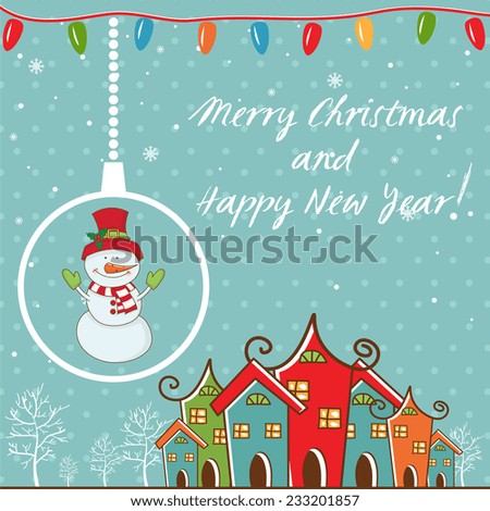 Winter landscape with Christmas motifs.Vector illustration.