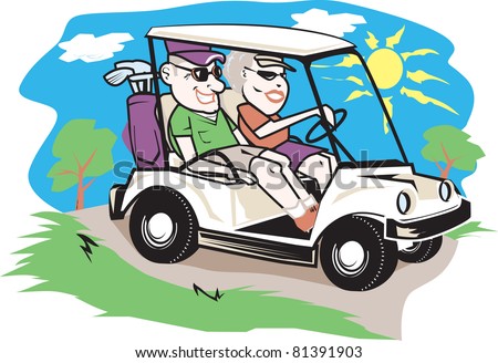 Golf Cart Couple - stock vector