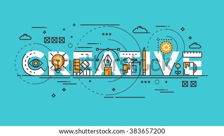 Flat Style, Thin Line Banner design of Creative, Idea, Colors, Drawing, vision, etc. Modern concept. Vector Illustartion