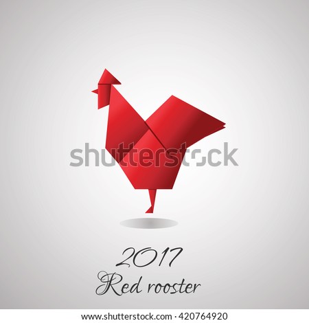 Red rooster in origami style icon. Vector illustration of 2017 new year symbol