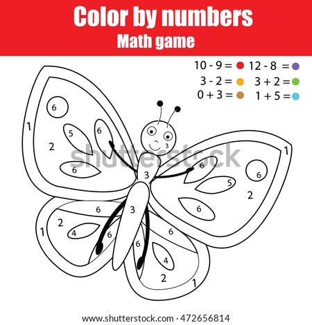 stock vector coloring page with butterfly color by numbers educational children game learning mathematics kids 472656814