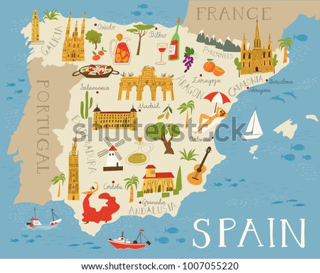 High Detailed Map Spain Food Architecture Stock Vector 1007055220 ...