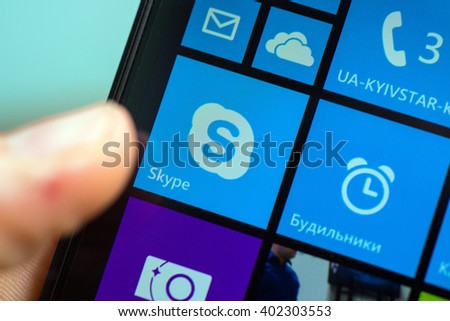 LVIV, UKRAINE - apr 06, 2016: Microsoft Lumia 640 Windows Phone with Skype icon on screen